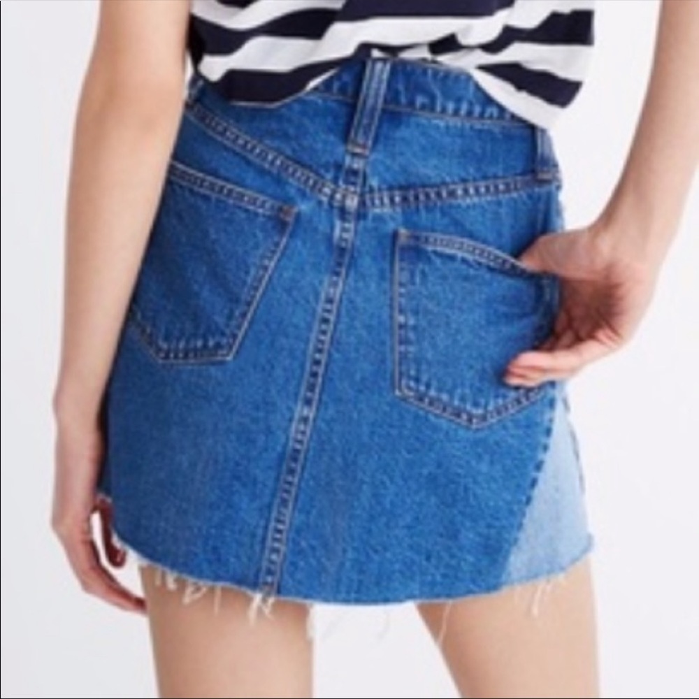 MADEWELL Denim Panel Frayed Hem 5 Pocket Skirt 100% Cotton - Picture 4 of 15